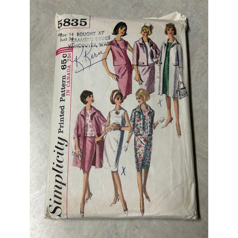 Vintage 1960's Simplicity Pattern #5835 Dress Blouse Skirt Coat‎ Jacket Size 14